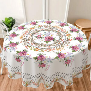 1PC 150cm  Round Tablecloth with Floral Plant Colored Dining Table Cover Multi-purpose Sunflower Tablecloth Decor for Home