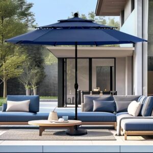 11ft Outdoor Patio Umbrellas for Outside, 3 Tier Vented Market Table Umbrella Windproof for Backyard, Deck, Garden
